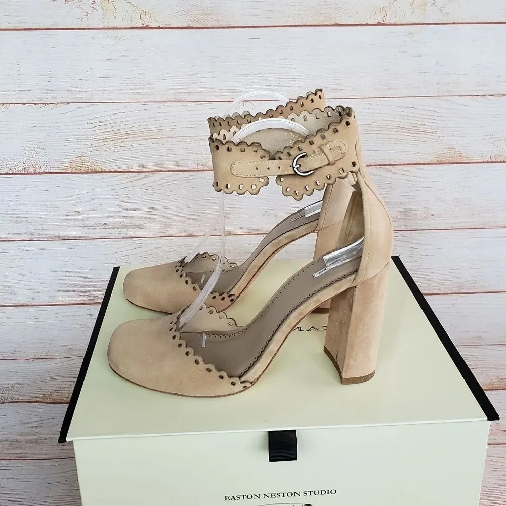 Leon Max/Max Studio Heap Kid Suede Ankle Strap Block Heel Pumps